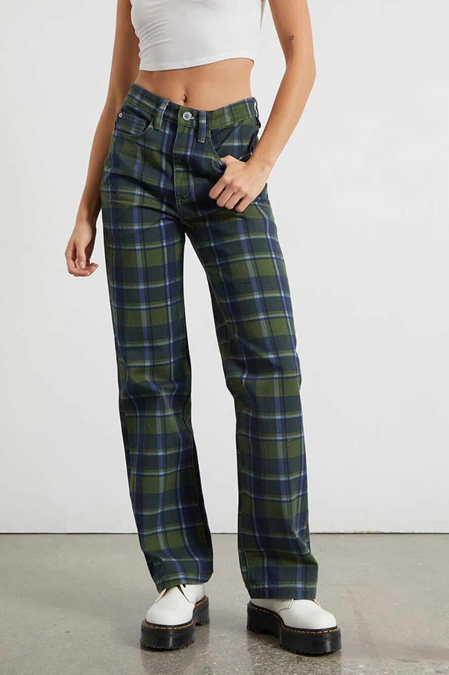 WeWoreWhat Plaid High Rise Dad Jeans Size 24 Green Blue Preppy Academia